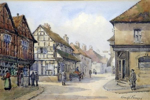 Village Street Scene Oil Painting by George Henry Downing