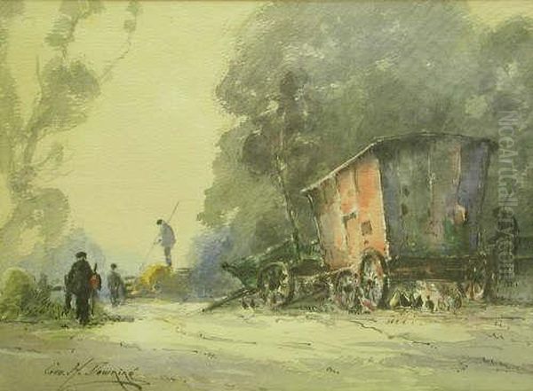 R.b.a. A Corner Of The Farm Watercolour,signed 20cm X 29cm Oil Painting by George Henry Downing