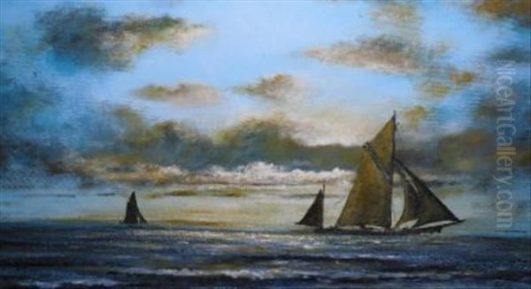 Schooners At Dawn Marine Oil Painting by John E. Downing