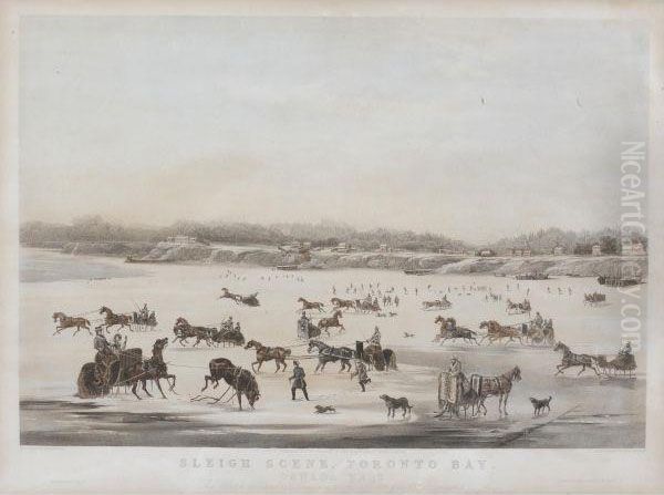 Sleigh Scene, Toronto Bay, Canada West Oil Painting by J.T. Downman