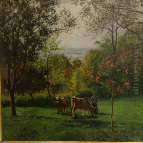 Paesaggio Con Mucche Al Pascolo by E. Doyen