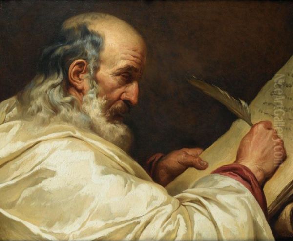 [circle Of Gabriel-francois Doyen ; Bearded Man Writing With Aquill ; Oil On Canvas] Oil Painting by Gabriel Francois Doyen