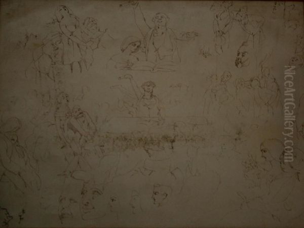 A Sheet Of Figure Studies Oil Painting by Richard Doyle