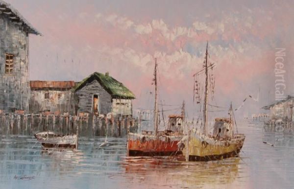 Harbour Scene Oil Painting by Francis William Doyle-Jones