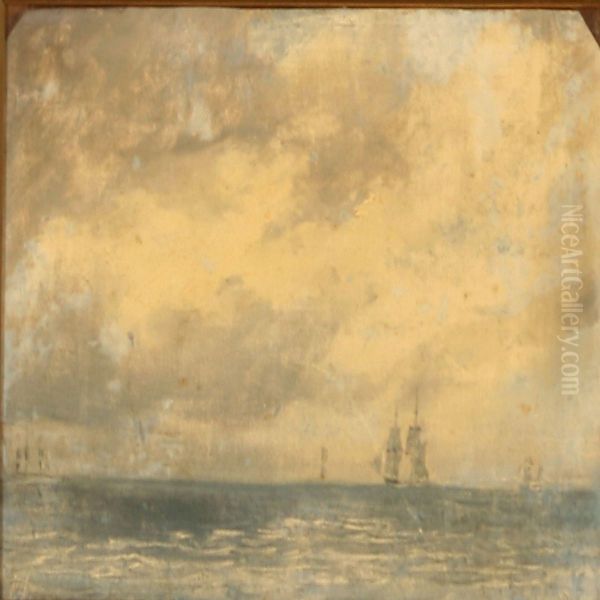 Seascape With Sailing Ships Oil Painting by Holger Drachmann