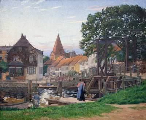 Warnowbrucke. Oil Painting by Peter Paul Draewing