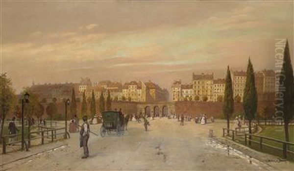 View From Glacis Towards The Schottentor Und Vienna's City Centre Oil Painting by George Drah