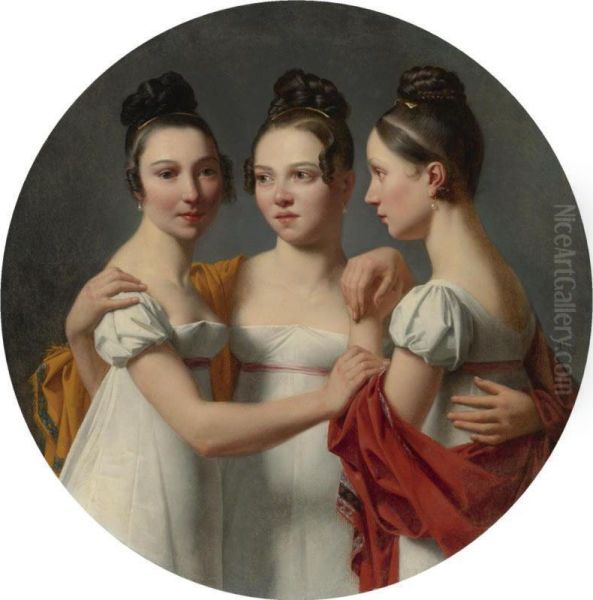 The Three Graces Oil Painting by Alexandre-Jean Dubois Drahonet