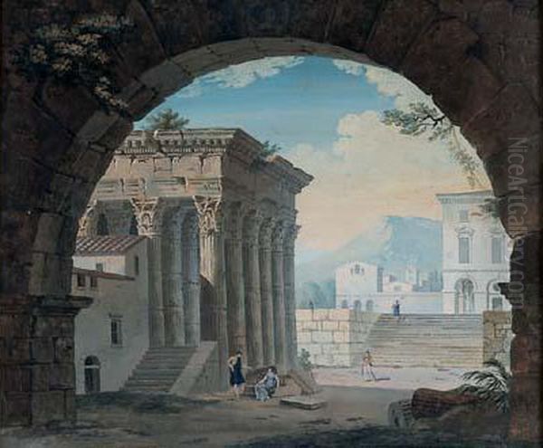 Ruines Romaines Animees De Personnages Oil Painting by Pierre Drahonet