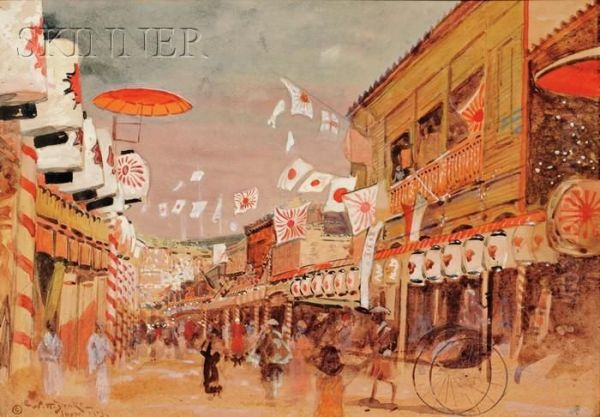 Street In Japan Oil Painting by William Henry Drake