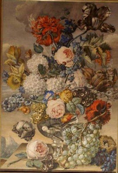 Flower Still Life Oil Painting by Johann Baptist Drechsler