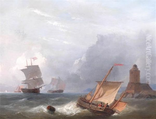 Fishing And Other Boats Off The Coast Oil Painting by Christian Lodewijk Willem Dreizbholtz