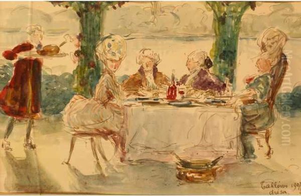 Scene De Diner En Costume Oil Painting by Jacques Dresa