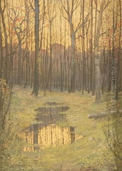 Tramonto Nel Bosco Oil Painting by Alberto Dressler