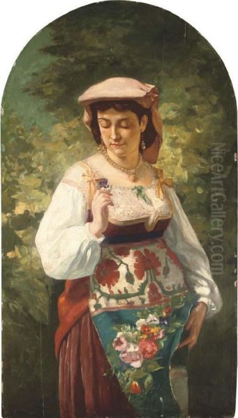 An Italian Beauty Holding A Flower Oil Painting by Alexander Drevin