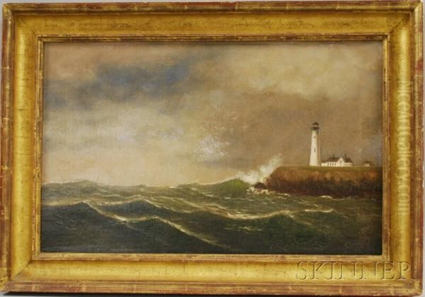 Lighthouse With Stormy Sea Oil Painting by Clement Drew