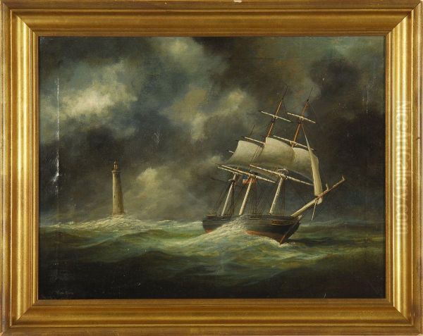 Ship Off Minot's Light Oil Painting by Clement Drew