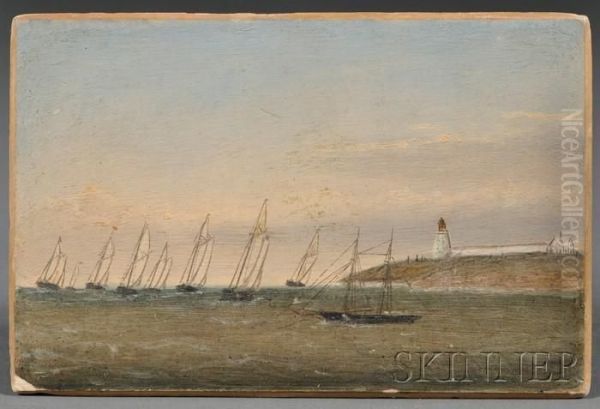 Yachts Leaving Marblehead Harbor. Oil Painting by Clement Drew