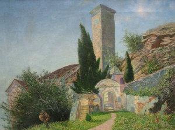 Chapel On A Cliff Top Oil Painting by Johann Georg Dreydorff