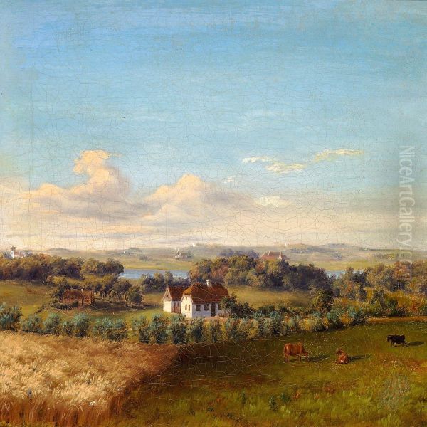 Landscape With View Towards A Range Of Hills Oil Painting by Dankvart Dreyer