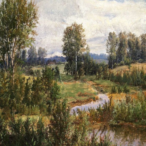 Landscape With Trees And A Stream Through A Stretch Of Boggy Land Oil Painting by Dankvart Dreyer