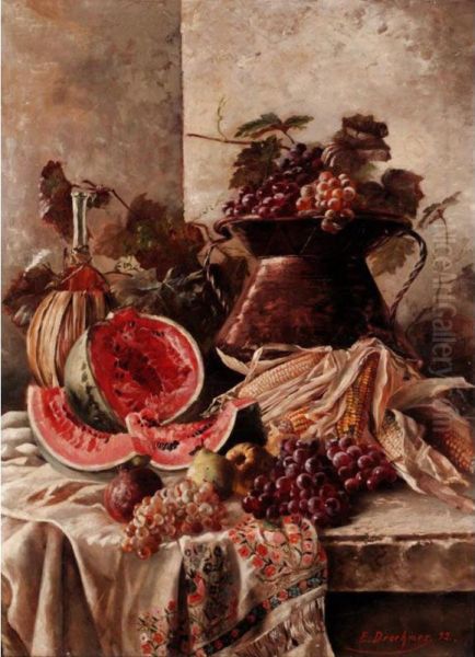 Still Life With Watermelon Oil Painting by E. Droehmer