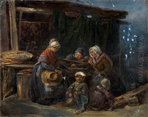 Famille De Paysans Devant Une Ferme Oil Painting by Michel-Martin Drolling