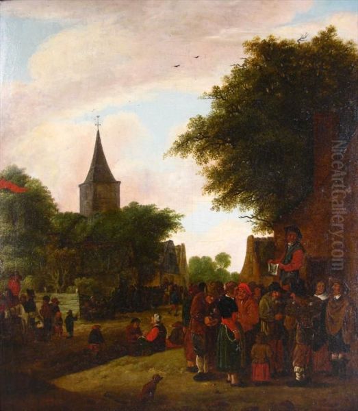 Village Scene With Peasants Oil Painting by Cornelius Droochsloot