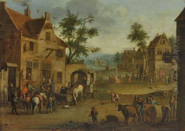 Dorfstrase Oil Painting by Cornelius Droochsloot