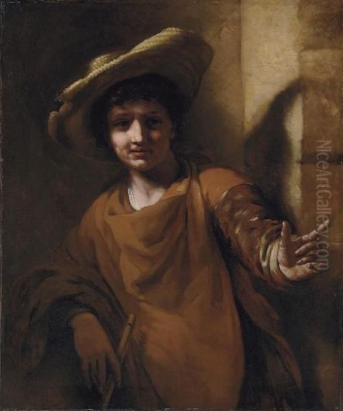 A Young Boy Holding A Flute Oil Painting by Willem Drost