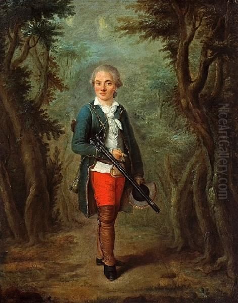 A Young Boy In Hunting Attire Oil Painting by Hubert Drouais