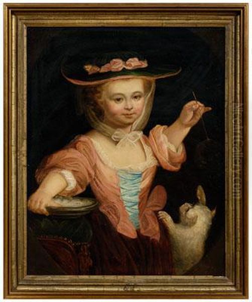 Child Playing With Bubbles And A Cat Oil Painting by Jean-Germain Drouais