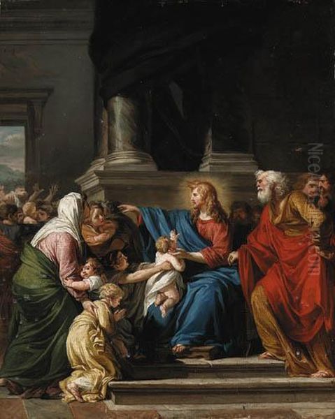 Christ Blessing The Children- A Modello Oil Painting by Jean-Germain Drouais