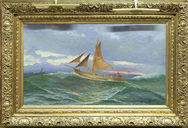 Fiskebat Pa Oppet Hav Oil Painting by Mauritz Drougge