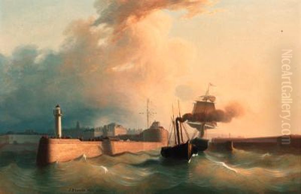 Running In And Out Of Le Havre Oil Painting by J. Drouin