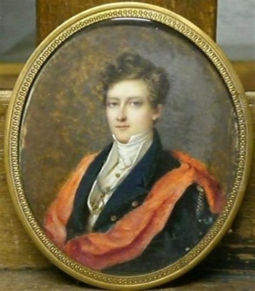 Portrait De Jeune Homme Au Drape Rouge Oil Painting by Jean-Pierre Drouin