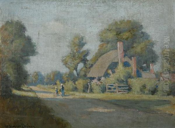 Cottage View With Travelers Oil Painting by William Staples Drown