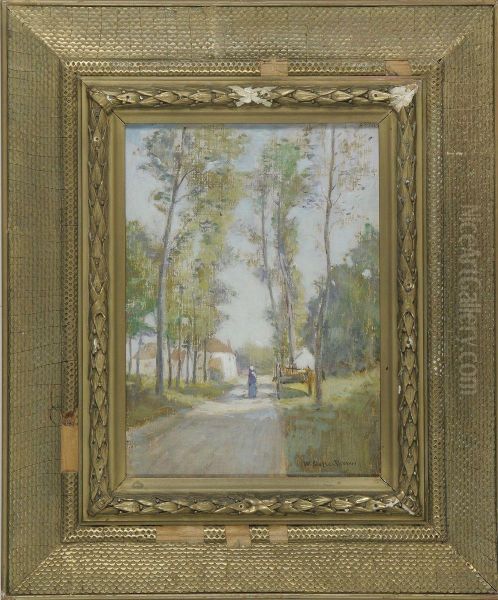 Tree Lined Street Scene Oil Painting by William Staples Drown