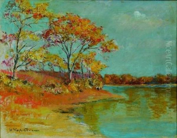 Autumn Trees By A Lake Oil Painting by William Staples Drown