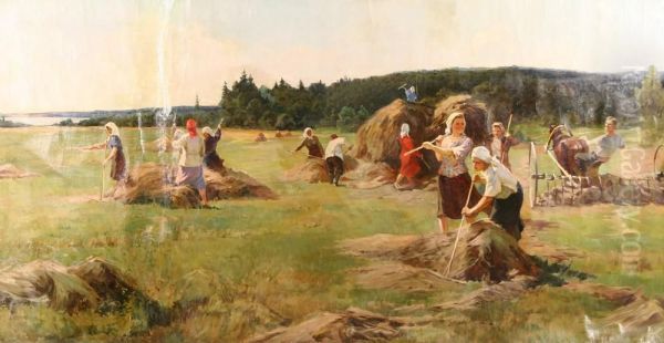 Gathering The Harvest Oil Painting by Ivan Georgevich Drozdov