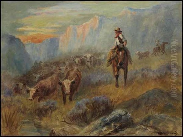 Cowboys Rounding Up Cattle In The West by Nora Drummond