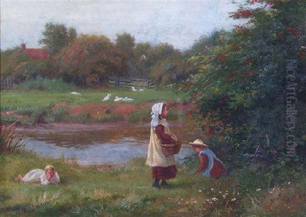 Picking Cherries Oil Painting by W . Drummond