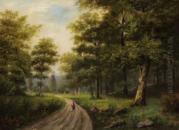 Paysanne Sur Le Chemin En Foret Oil Painting by Pawel Pawlowitsch Dshogin