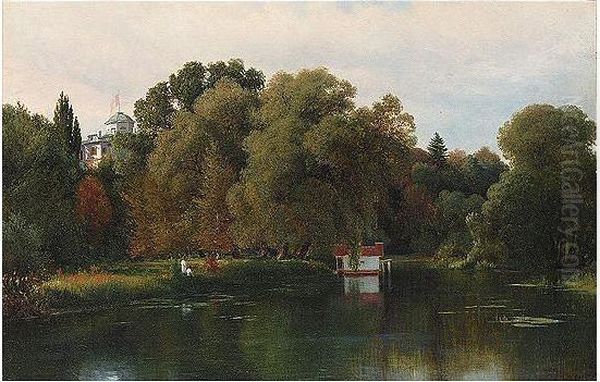 Playing On The Banks Of The Lake Oil Painting by Pawel Pawlowitsch Dshogin