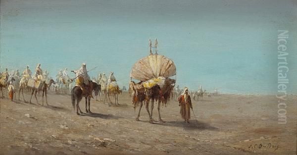 A Caravan In The Desert Oil Painting by A.C Du Bois