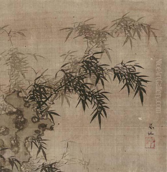 Bamboo In Ink Oil Painting by Zhu Duan