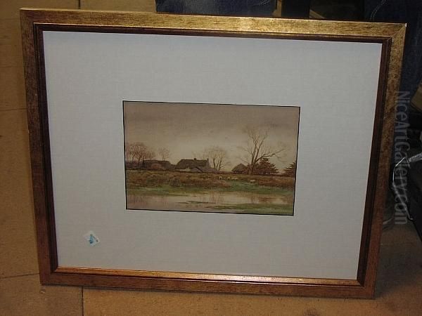 River Landscape With Cottage And Sheep Oil Painting by Curtius Duassut