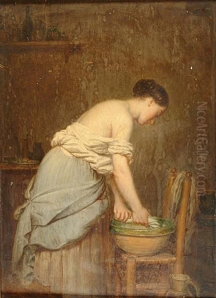 Femme A Sa Toilette Oil Painting by Adolphe Henri Dubasty