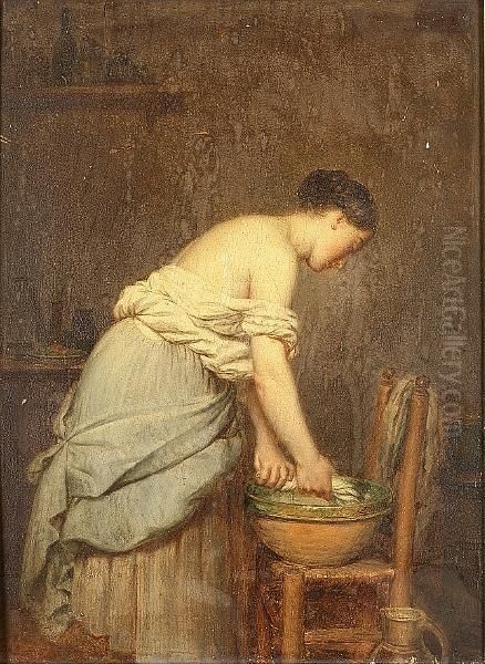 Femme A Sa Toilette Oil Painting by Adolphe Henri Dubasty