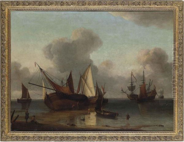 Shipping Becalmed Off A Coast Oil Painting by Hendrick Dubbels